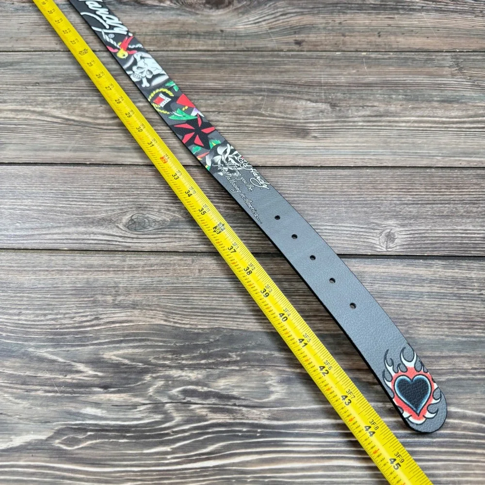 Ed Hardy Mens Size 40 Reversible Belt Grey Black Tattoo Graphic BX95409EHQB New